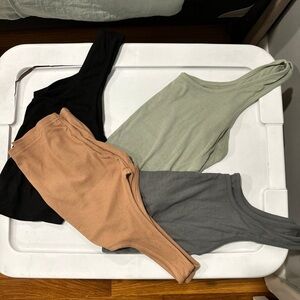 Set of Four Ribbed Cropped Tank Tops